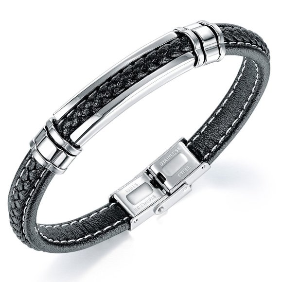 COPY - Mens Bracelet Braided Leathers Titanium FREE SHIPPING ! - Picture 1 of 4